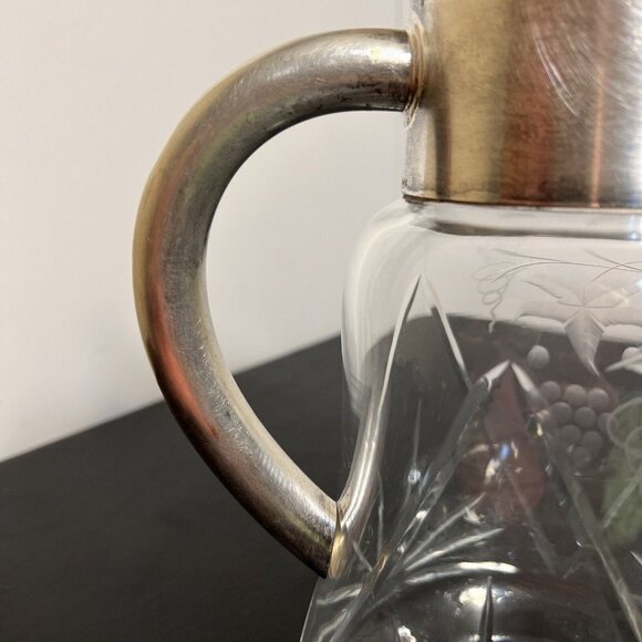 Vintage HKE Pitcher Cold Crystal Glass Closed Silver Plated Mount 10” - Picture 14 of 16